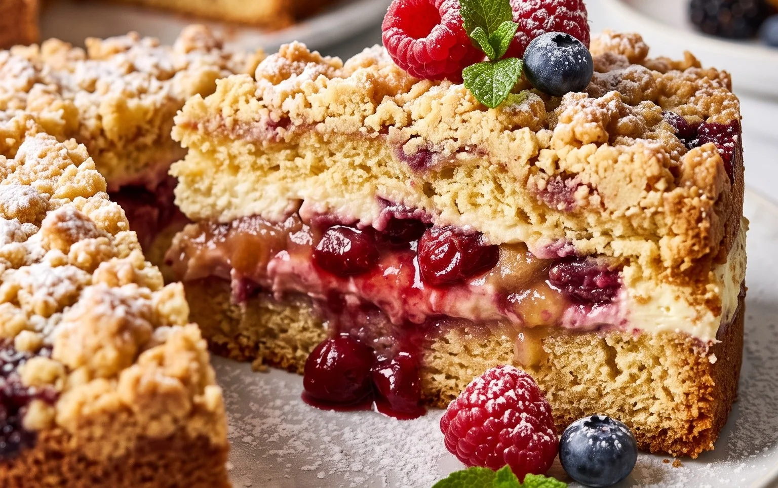 Wie vom Landcafé: Prassel-Bauerntorte mit zweierlei Kompott Rezept